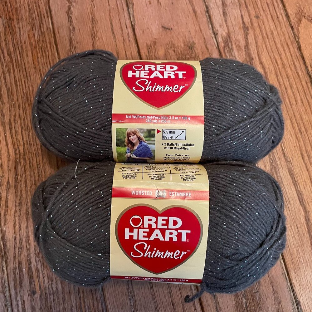 2 Skeins Red Heart Shimmer Yarn - Color Pewter - 280 yds ea.